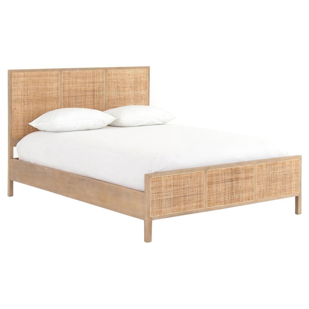 Rhian Coastal Beach Brown Woven Cane Mango Wood Bed - Queen