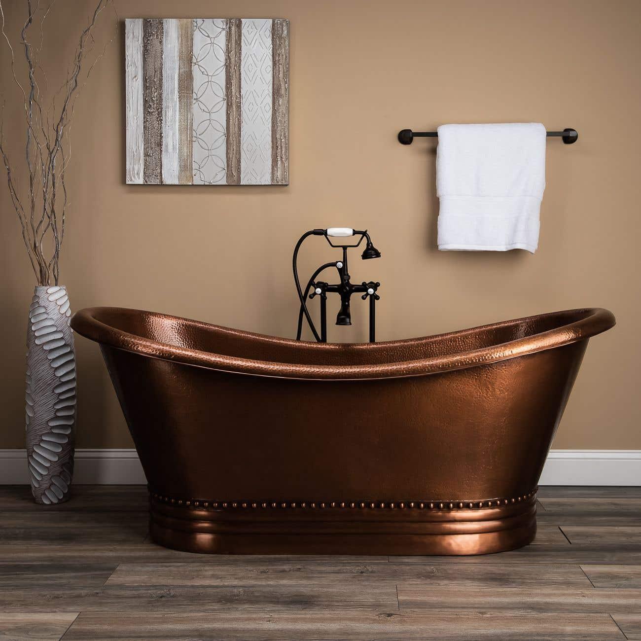 Melody 58 Inch Copper Freestanding Double Slipper Bathtub - Medium Copper