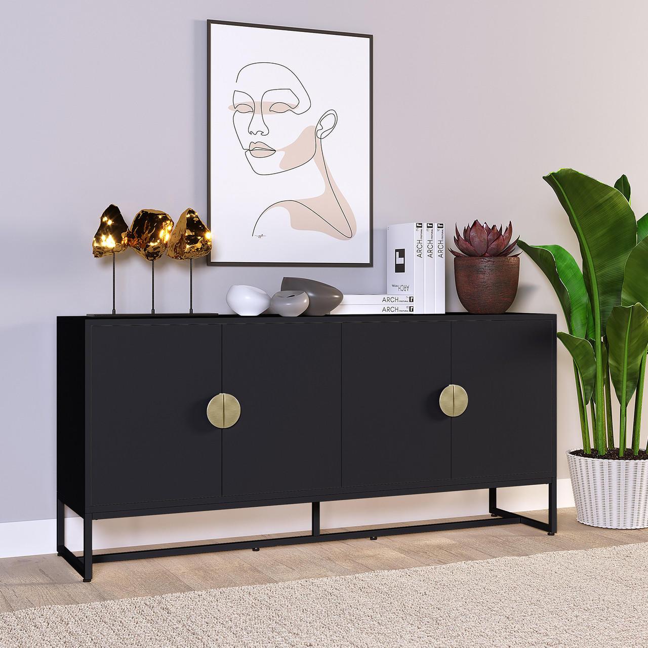 Erick 160cm 4-Door Storage Sideboard Buffet - Black