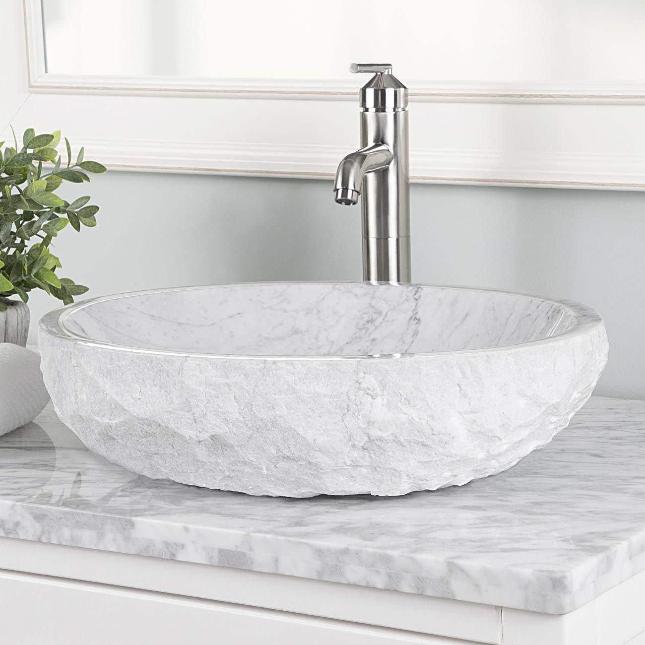 LENNOX ITALIAN CARARRA WHITE MARBLE VESSEL BATHROOM SINK