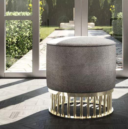Contemporary Pouffe With Brass Base
