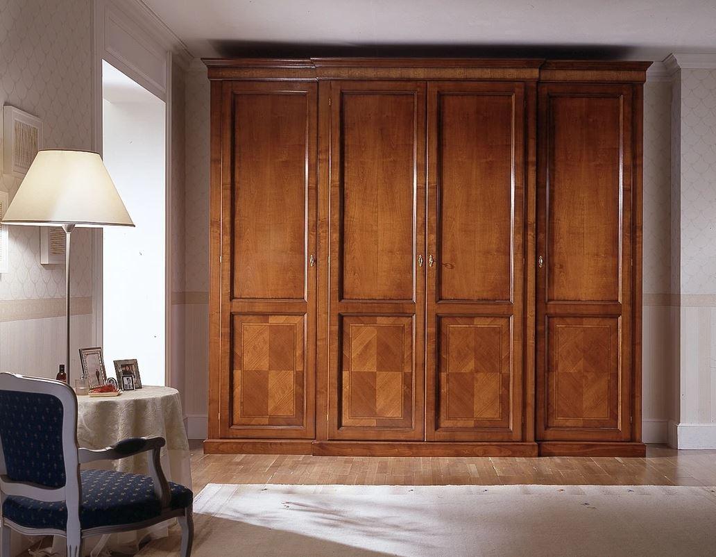 Classic Style Wardrobe In Cherry Wood With 4 Hinged Doors