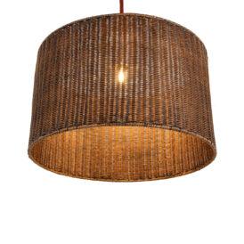 The Rattan Drum Hanging Light – With Single Electrified Cotton Cord