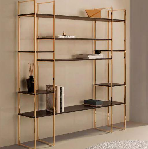 Stylish Brass And Wood Bookcase