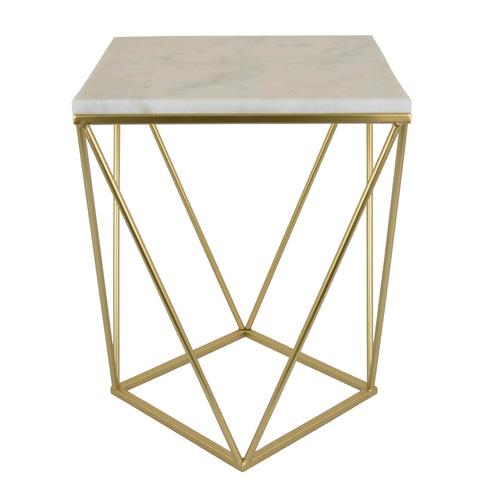 Gold Square Side Table With Marble Top