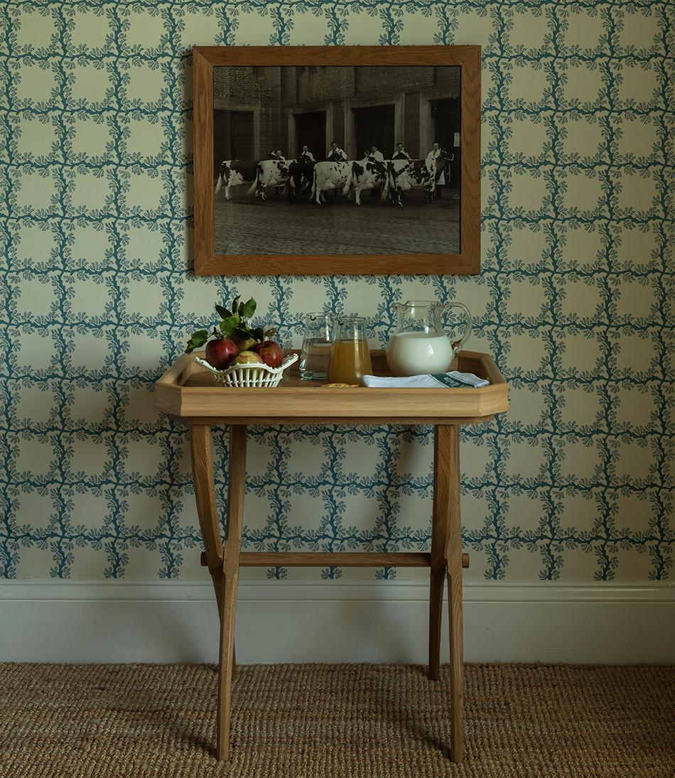 Espalier Square Wallpaper – Azure On Ivory